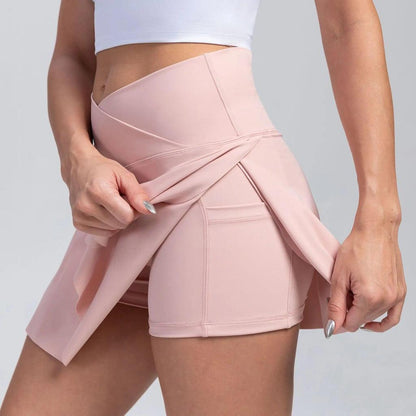 Women's High-Waist Tennis Skirt with Side Pockets light-pink xxl by HitMyNeed