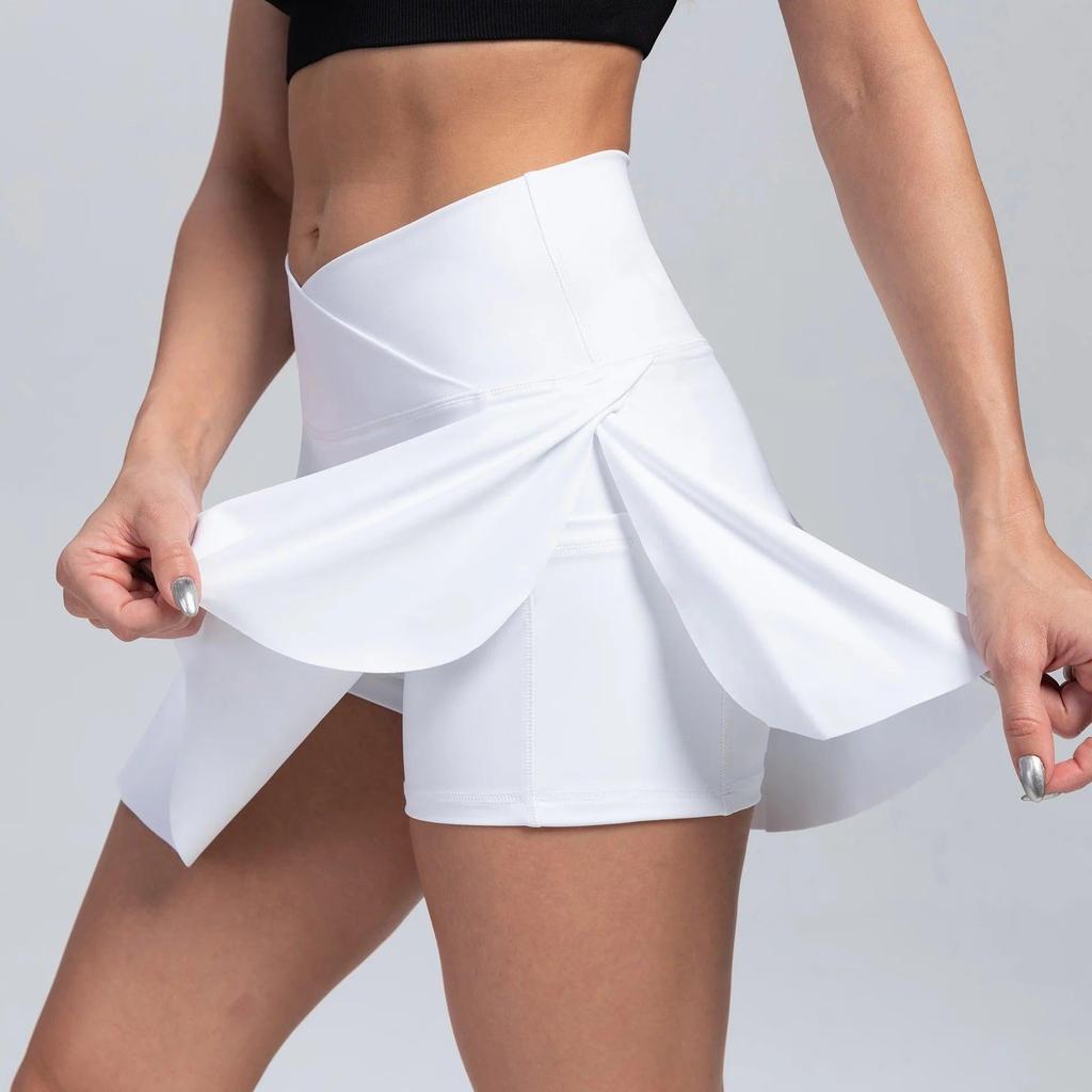 Women's High-Waist Tennis Skirt with Side Pockets white l by HitMyNeed