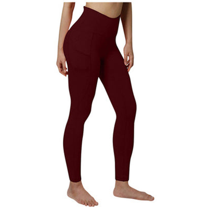 Women's High-Waist Yoga Leggings with Side Pockets burgundy xl by HitMyNeed