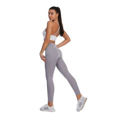Women's High-Waist Yoga Leggings with Side Pockets light-grey xxxl by HitMyNeed