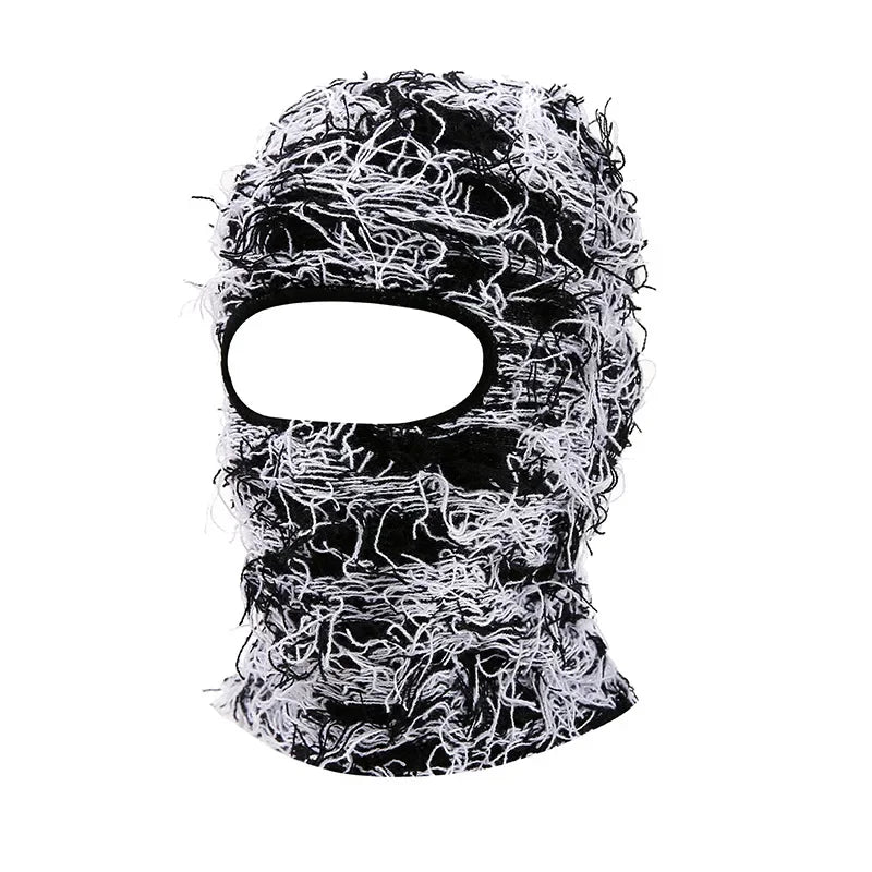 Women's Hip Hop Camouflage Fuzzy Full Face Balaclava black-white-2 by HitMyNeed
