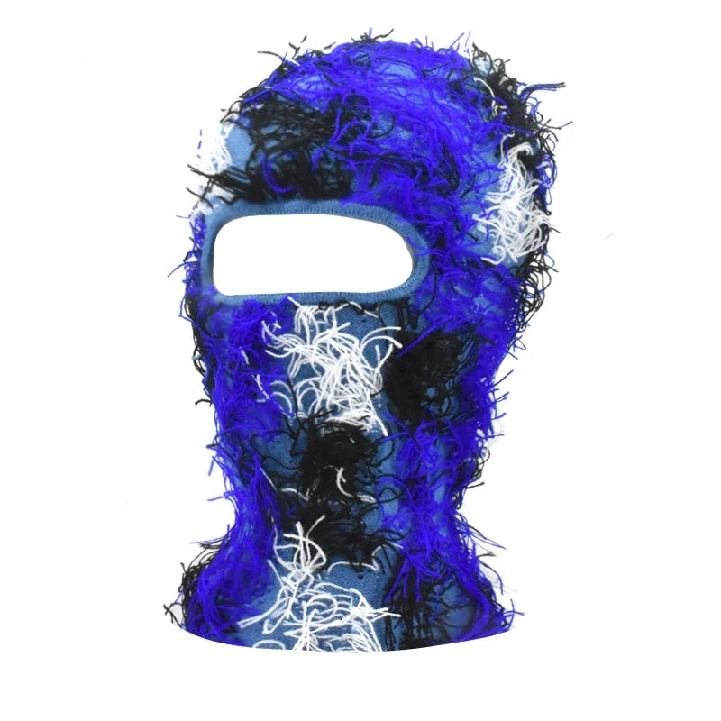Women's Hip Hop Camouflage Fuzzy Full Face Balaclava blue-black-2 by HitMyNeed