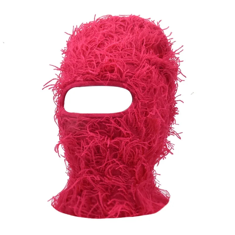 Women's Hip Hop Camouflage Fuzzy Full Face Balaclava rose-red-2 by HitMyNeed