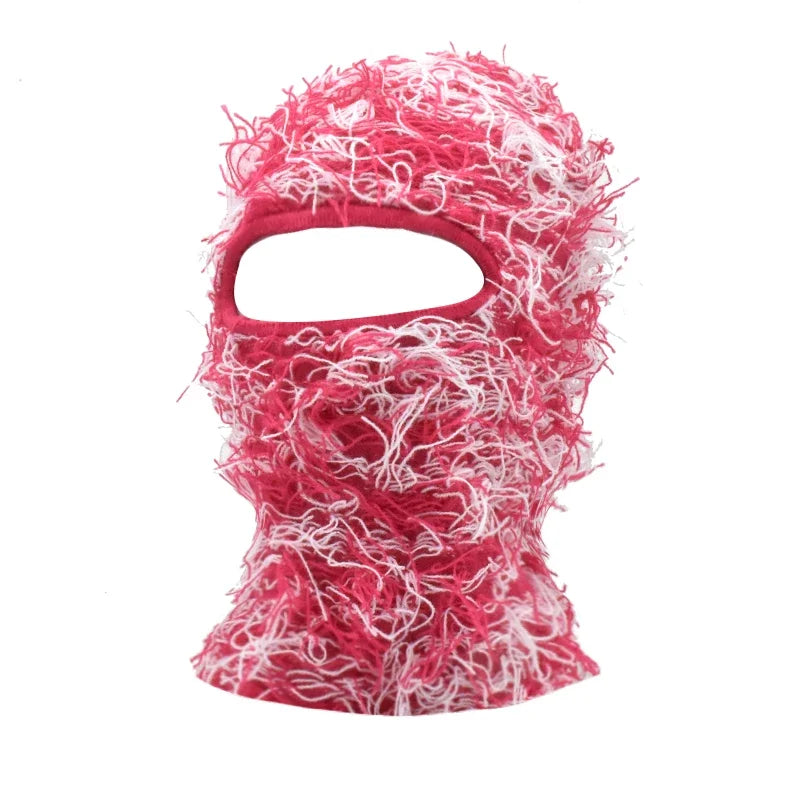 Women's Hip Hop Camouflage Fuzzy Full Face Balaclava rose-red-white-2 by HitMyNeed