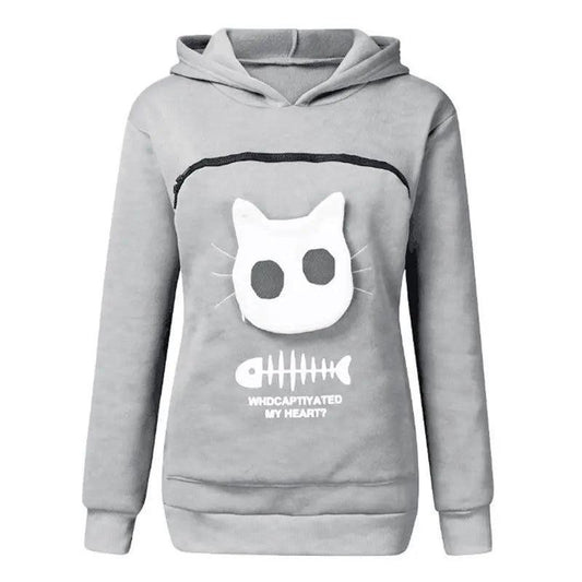 Women's Hoodie with Pet Carrier Pouch gray xxxl by HitMyNeed