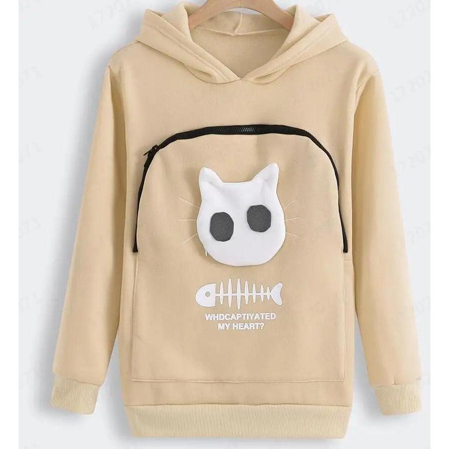 Women's Hoodie with Pet Carrier Pouch khaki xl by HitMyNeed