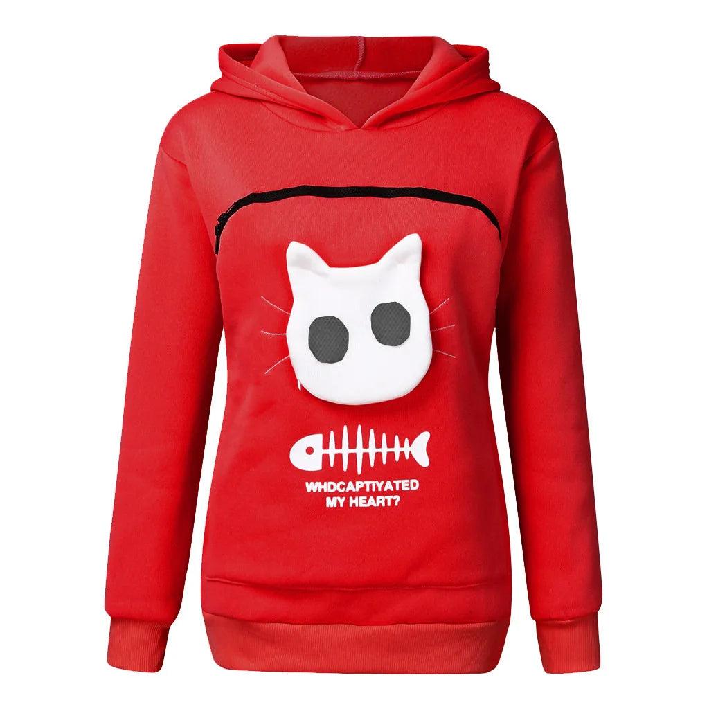 Women's Hoodie with Pet Carrier Pouch red m by HitMyNeed