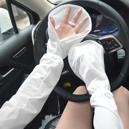 Women's Ice Cooling UV Arm Sleeves for Summer Driving white one-size by HitMyNeed