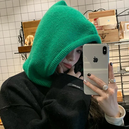 Women's Knitted Hooded Balaclava with Neck Warmer by HitMyNeed