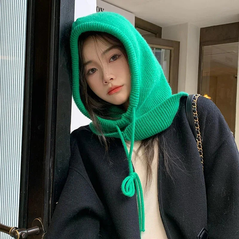 Women's Knitted Hooded Balaclava with Neck Warmer by HitMyNeed