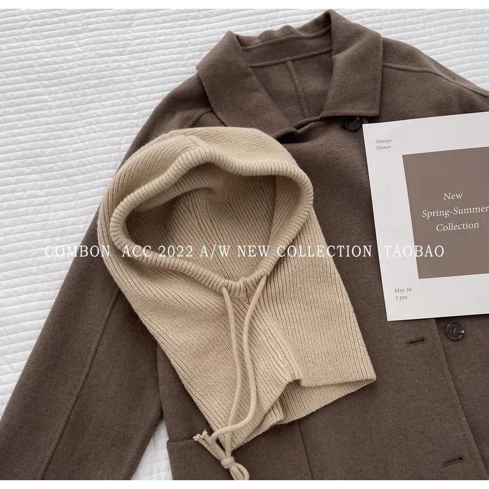 Women's Knitted Hooded Balaclava with Neck Warmer beige by HitMyNeed