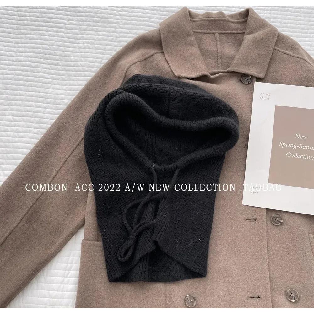 Women's Knitted Hooded Balaclava with Neck Warmer black by HitMyNeed