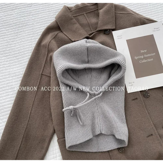 Women's Knitted Hooded Balaclava with Neck Warmer gray by HitMyNeed