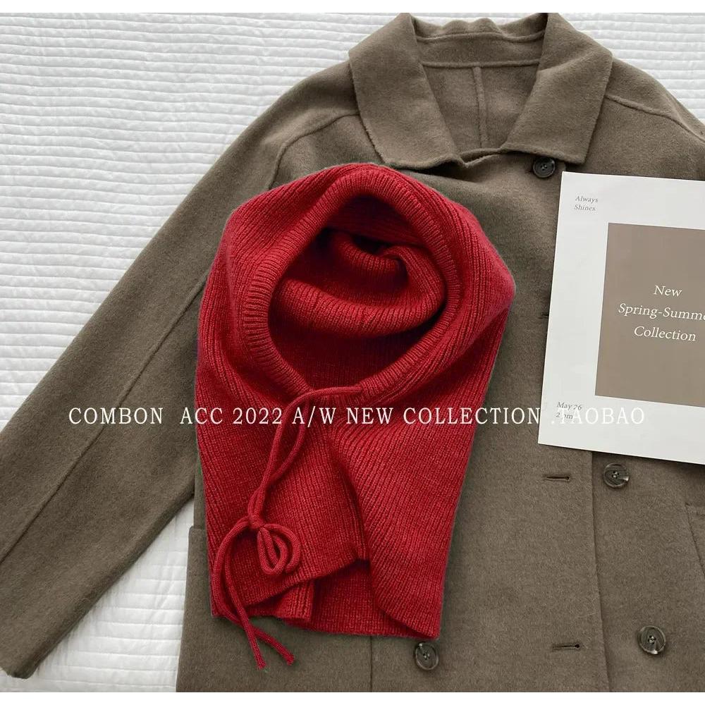 Women's Knitted Hooded Balaclava with Neck Warmer red by HitMyNeed