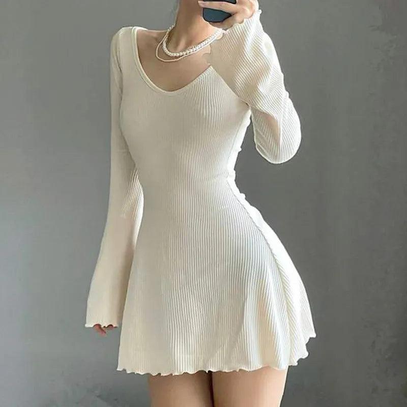 Women's Knitted V-Neck Office Dress with Irregular Hem by HitMyNeed