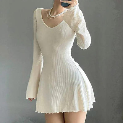 Women's Knitted V-Neck Office Dress with Irregular Hem by HitMyNeed