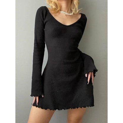Women's Knitted V-Neck Office Dress with Irregular Hem by HitMyNeed