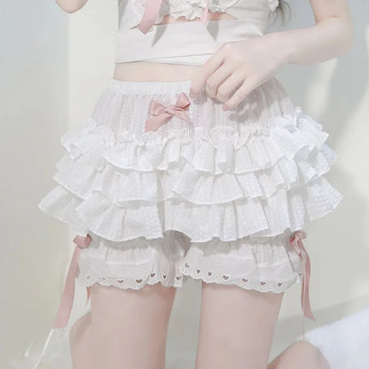 Women's Lace Ruffle Bloomers Victorian Pettipants f-white-pink xxl by HitMyNeed