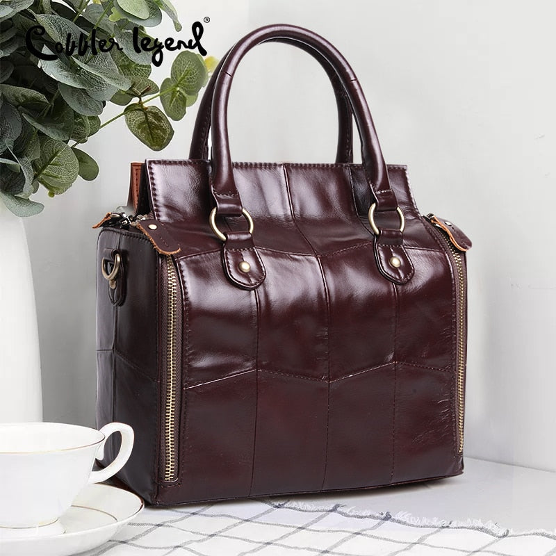 Women's Leather Tote Handbag with Shoulder Strap by HitMyNeed