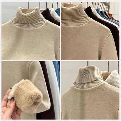 Women's Lined Velvet Turtleneck Slim Knit Sweater by HitMyNeed