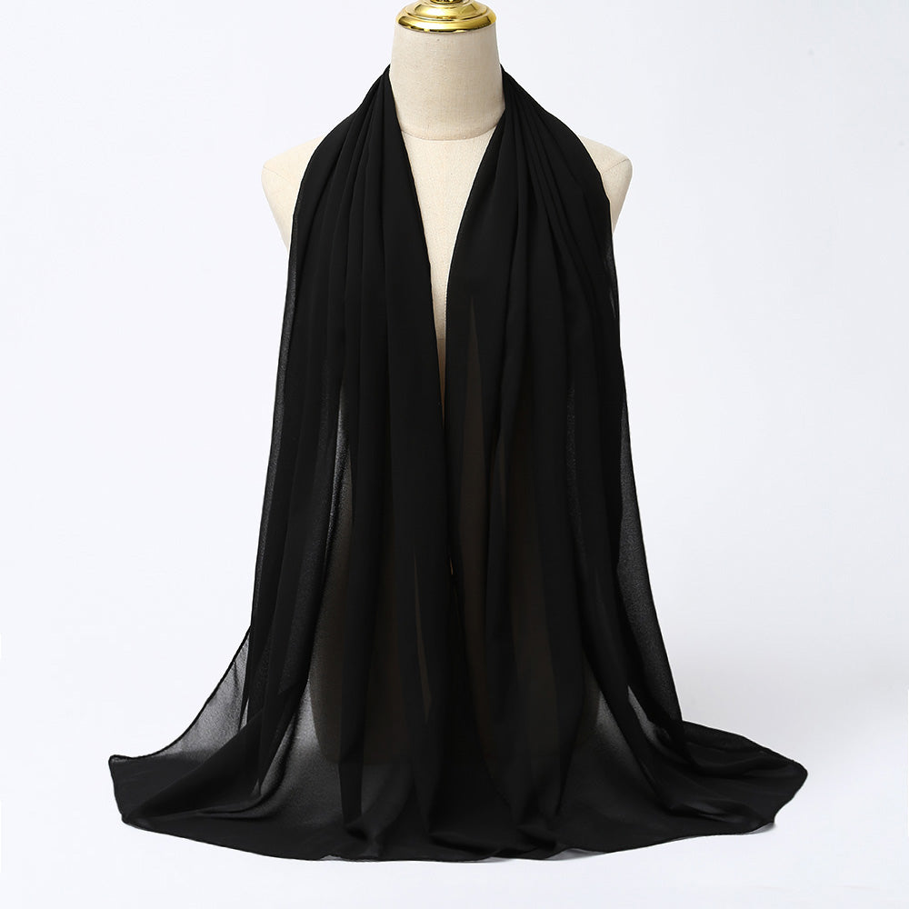 Women's Long Bubble Chiffon Muslim Hijab Scarf black by HitMyNeed