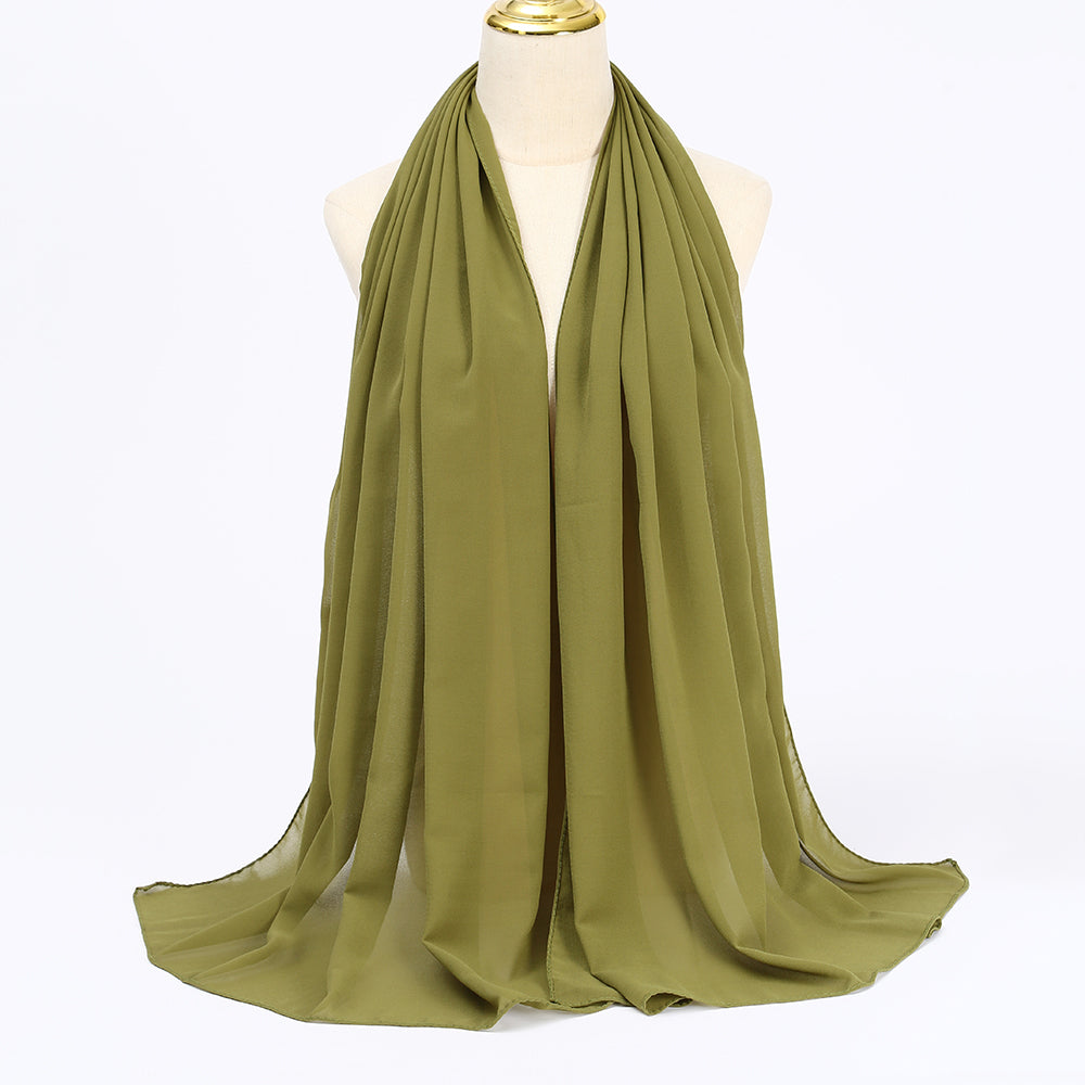 Women's Long Bubble Chiffon Muslim Hijab Scarf cactus-green by HitMyNeed