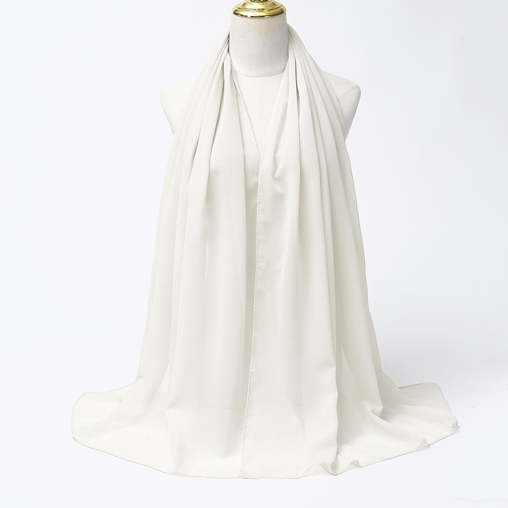 Women's Long Bubble Chiffon Muslim Hijab Scarf cream-white by HitMyNeed