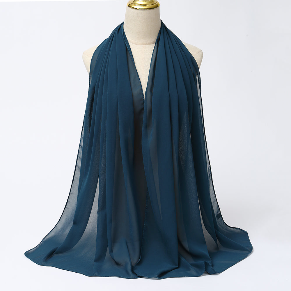Women's Long Bubble Chiffon Muslim Hijab Scarf cyan by HitMyNeed