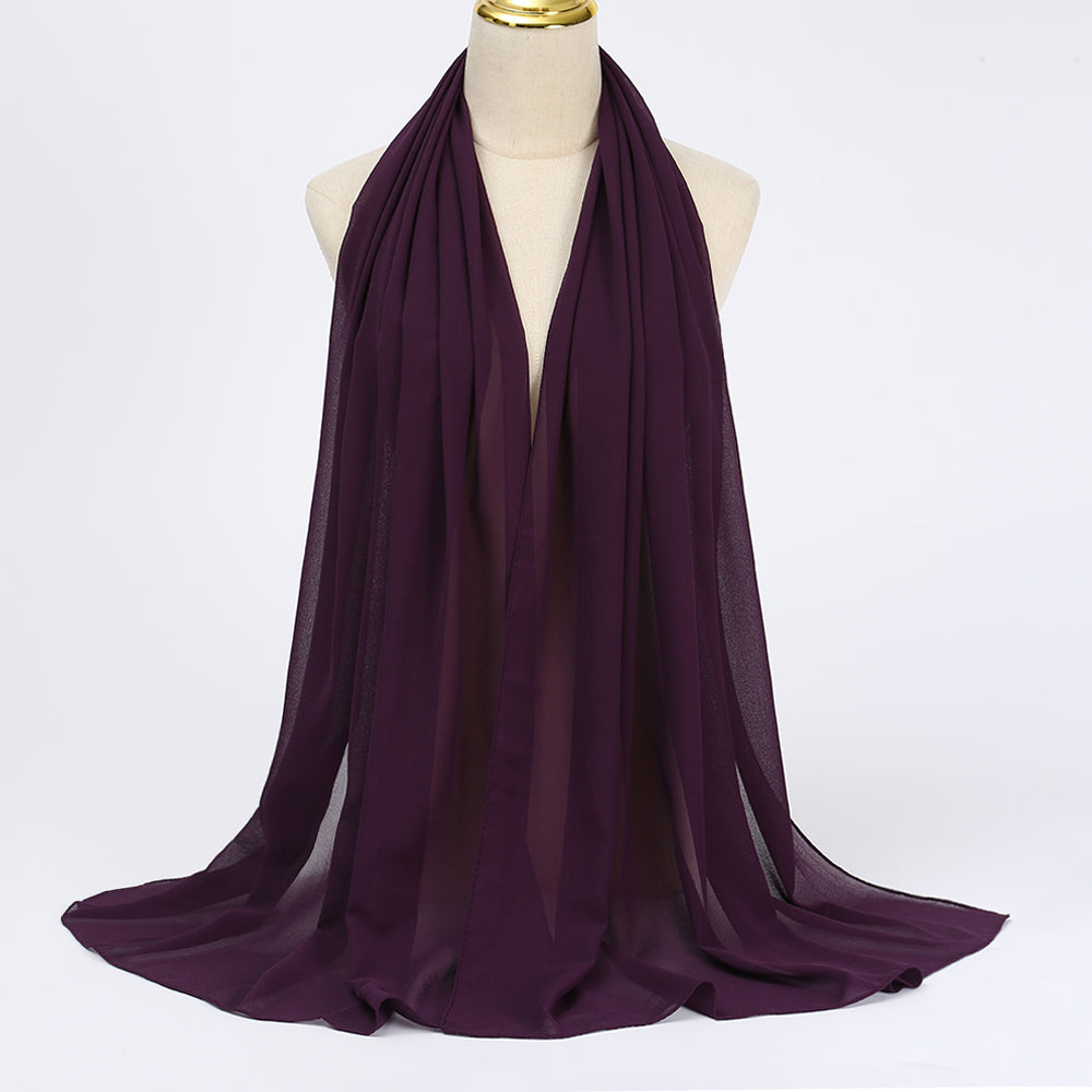 Women's Long Bubble Chiffon Muslim Hijab Scarf dark-purple by HitMyNeed