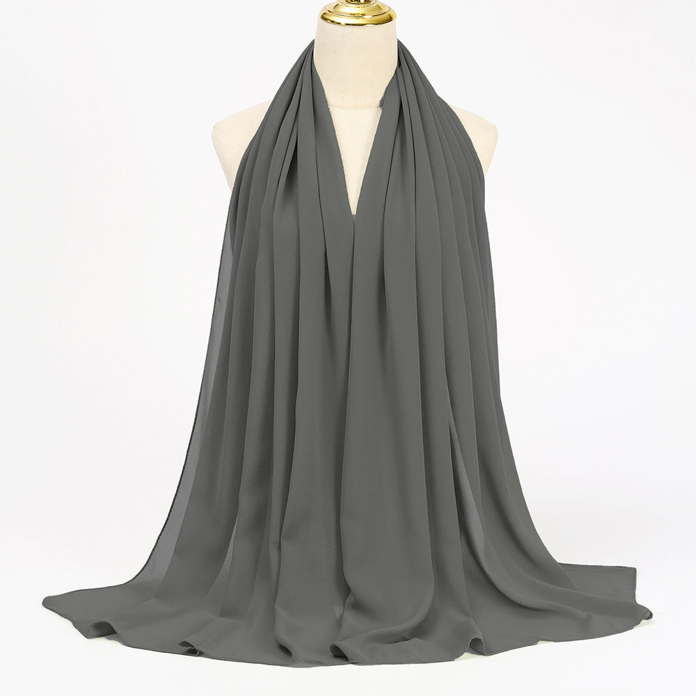 Women's Long Bubble Chiffon Muslim Hijab Scarf deep-grey by HitMyNeed