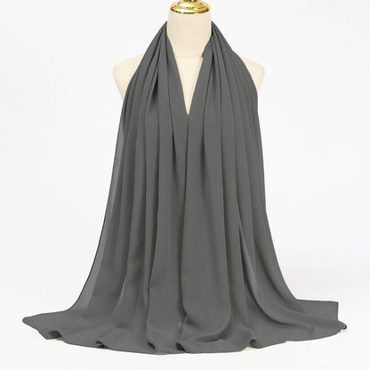 Women's Long Bubble Chiffon Muslim Hijab Scarf deep-grey by HitMyNeed
