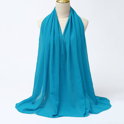 Women's Long Bubble Chiffon Muslim Hijab Scarf lake-blue by HitMyNeed