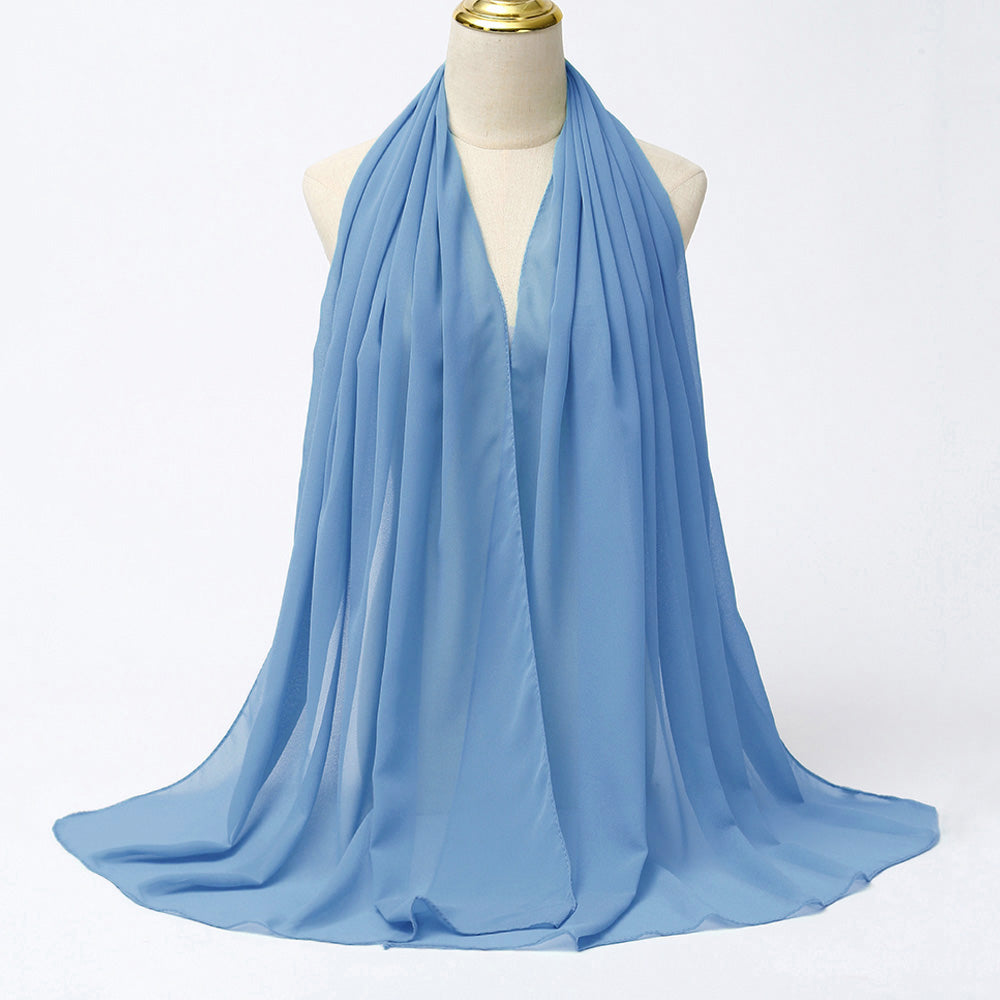 Women's Long Bubble Chiffon Muslim Hijab Scarf lucao-blue by HitMyNeed