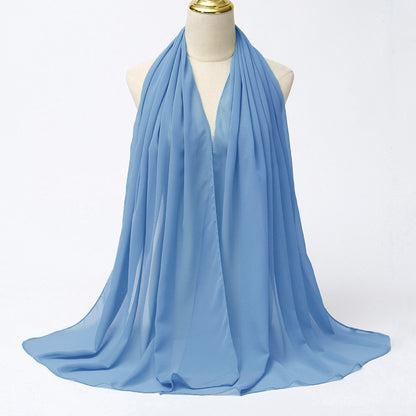 Women's Long Bubble Chiffon Muslim Hijab Scarf lucao-blue by HitMyNeed