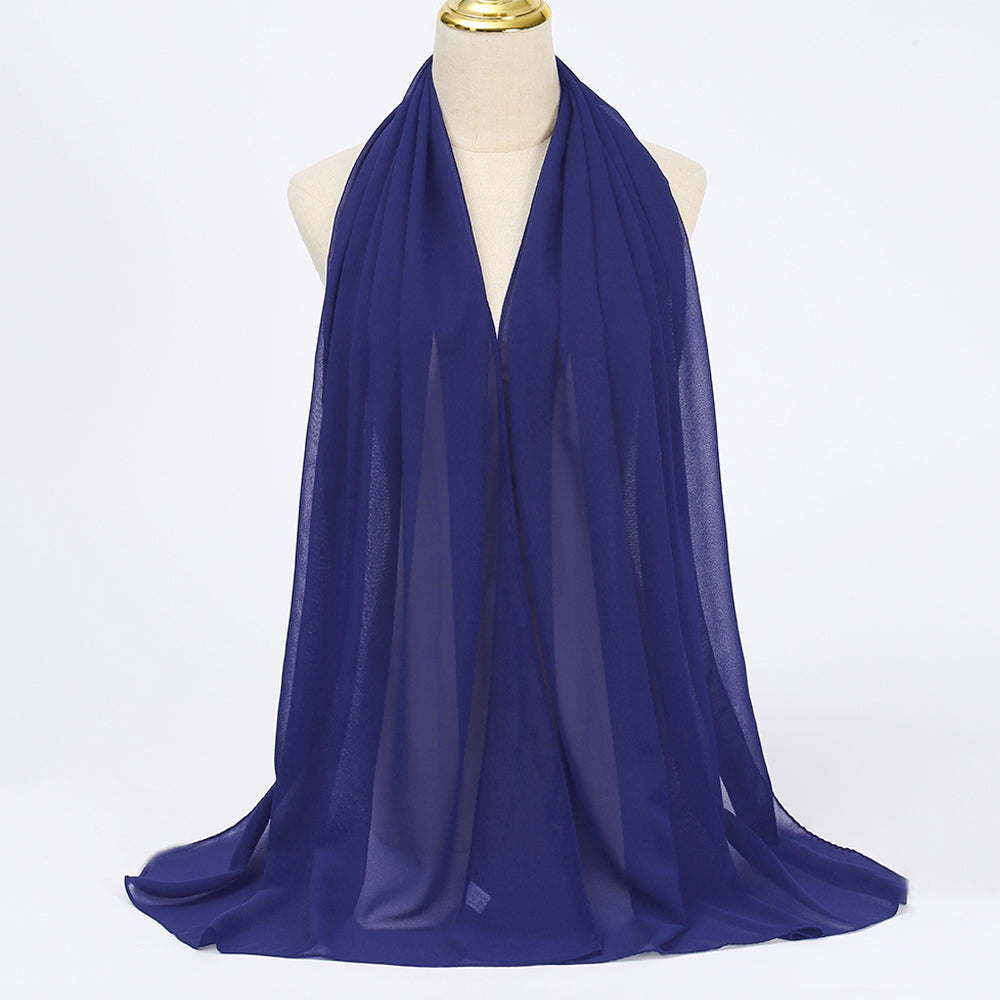 Women's Long Bubble Chiffon Muslim Hijab Scarf navy-blue by HitMyNeed