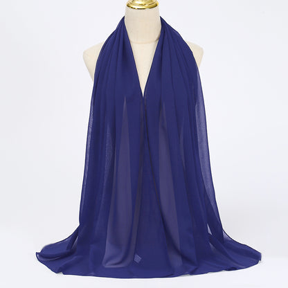 Women's Long Bubble Chiffon Muslim Hijab Scarf navy-blue by HitMyNeed