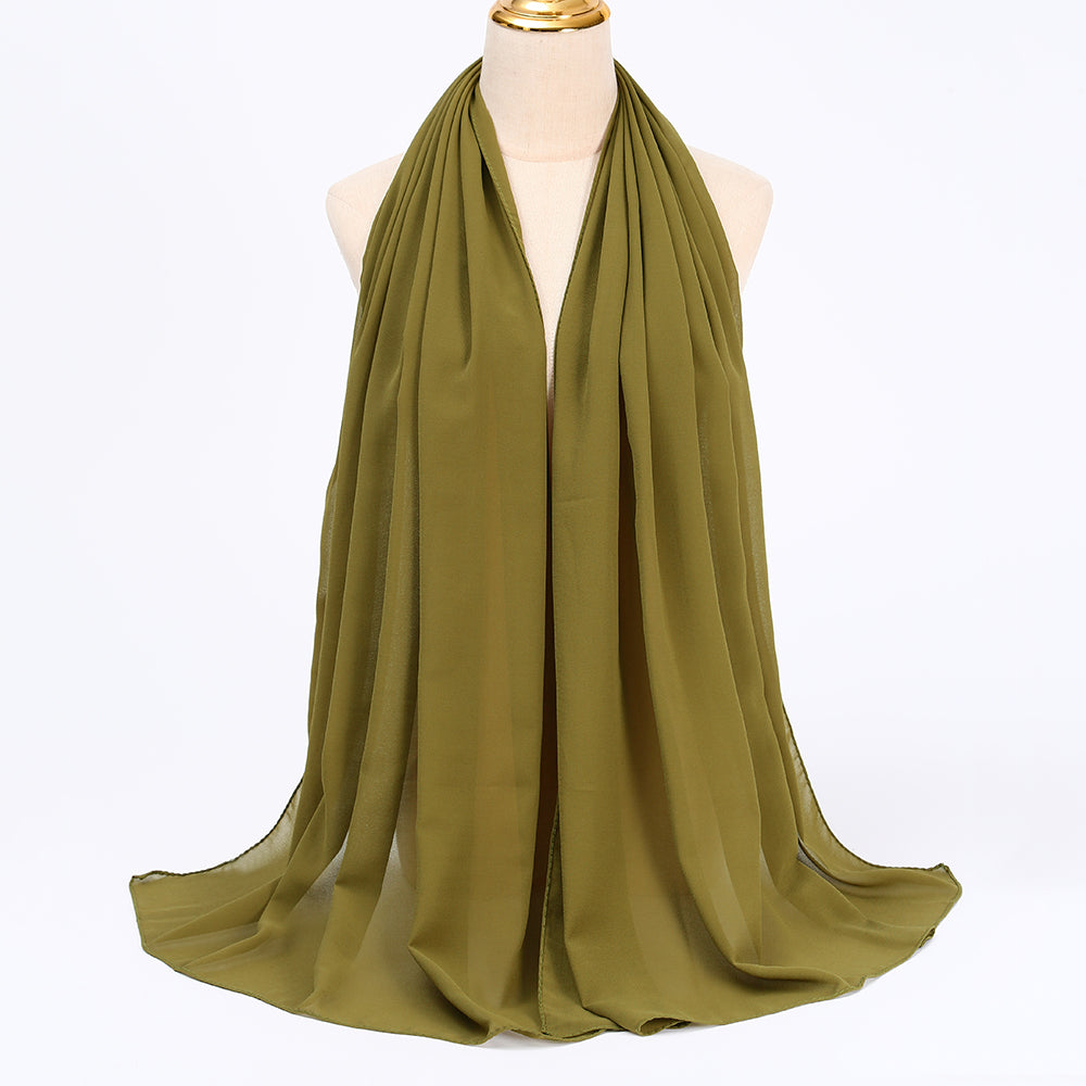 Women's Long Bubble Chiffon Muslim Hijab Scarf olive-yellow by HitMyNeed