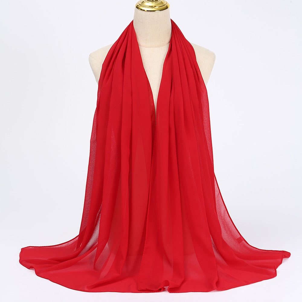 Women's Long Bubble Chiffon Muslim Hijab Scarf red by HitMyNeed