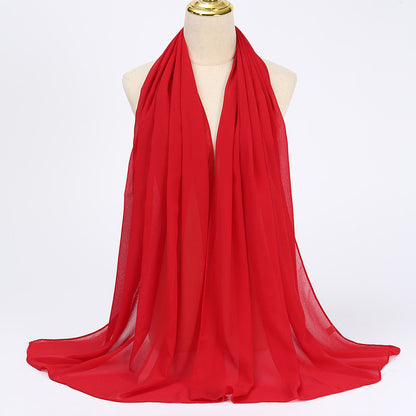 Women's Long Bubble Chiffon Muslim Hijab Scarf red by HitMyNeed