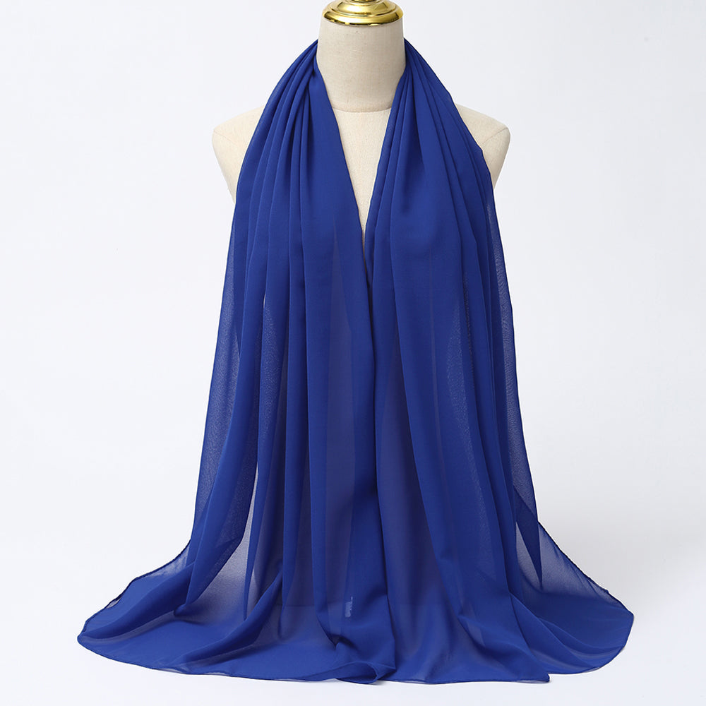 Women's Long Bubble Chiffon Muslim Hijab Scarf royal-blue by HitMyNeed