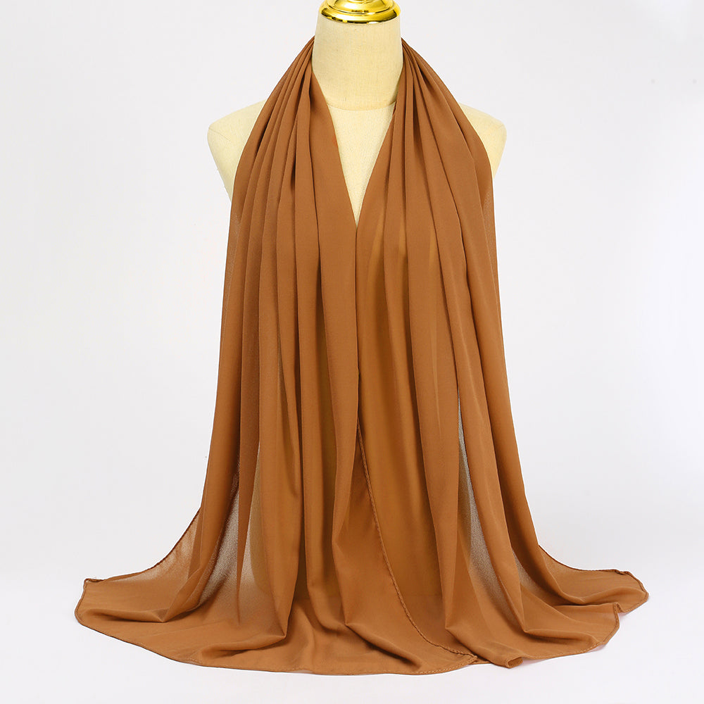 Women's Long Bubble Chiffon Muslim Hijab Scarf walnut-yellow by HitMyNeed