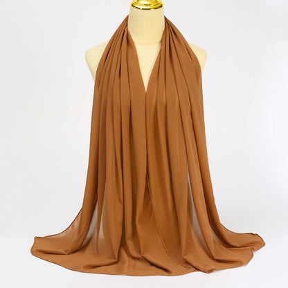 Women's Long Bubble Chiffon Muslim Hijab Scarf walnut-yellow by HitMyNeed