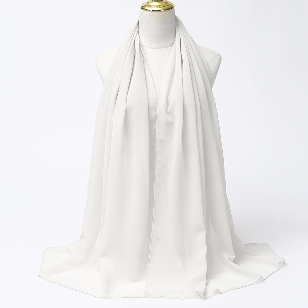 Women's Long Bubble Chiffon Muslim Hijab Scarf white by HitMyNeed