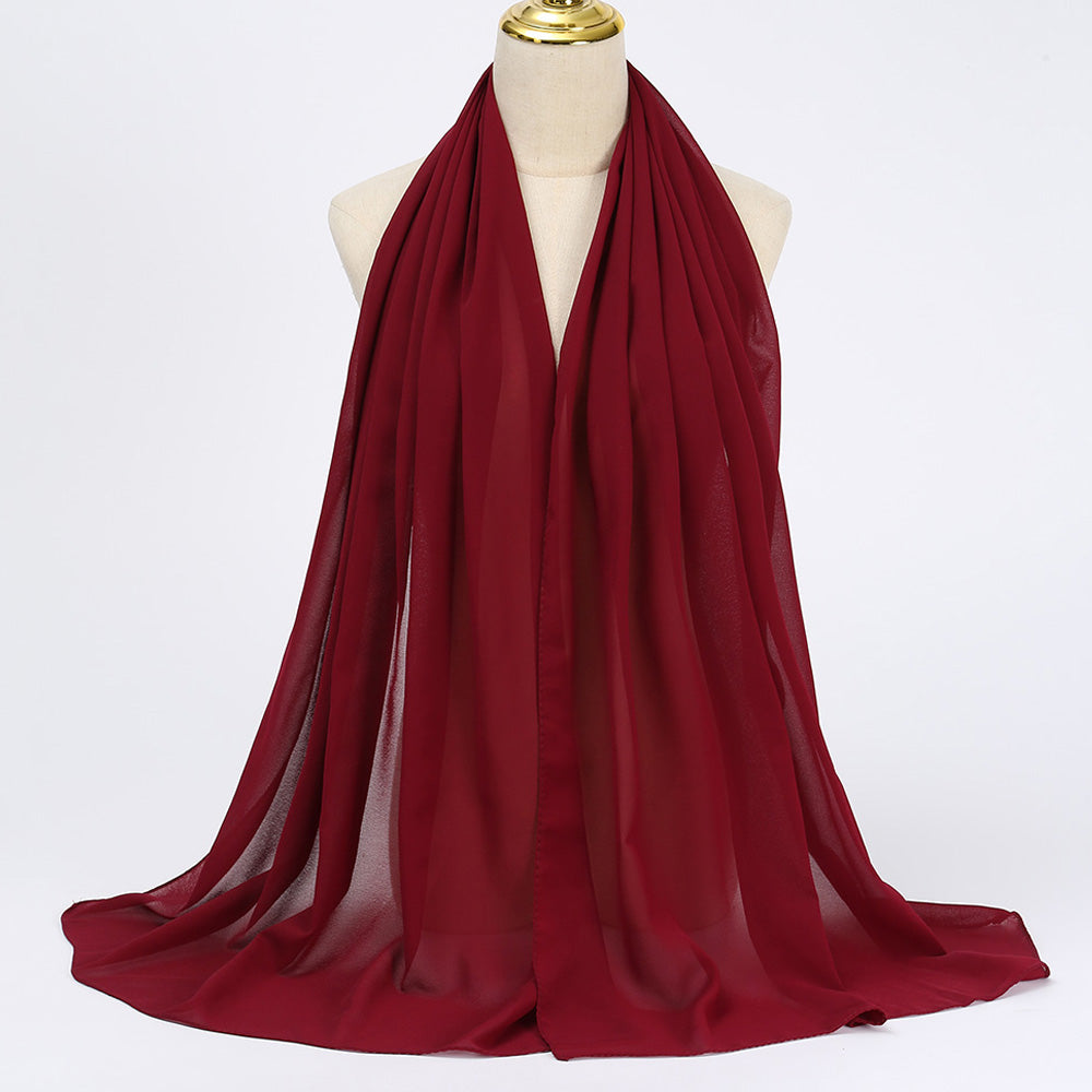 Women's Long Bubble Chiffon Muslim Hijab Scarf wine-red by HitMyNeed