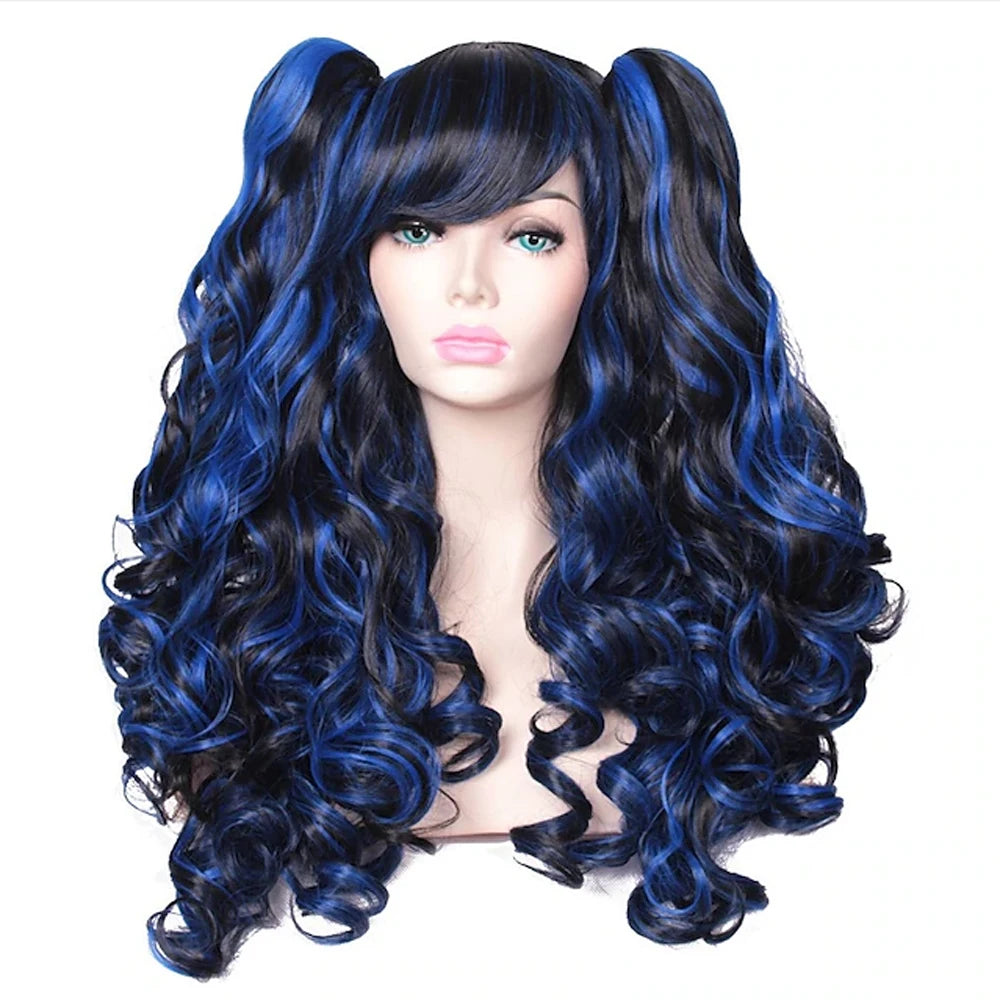 Women's Long Curly Cosplay Wig with 2 Ponytails 24" a10 by HitMyNeed