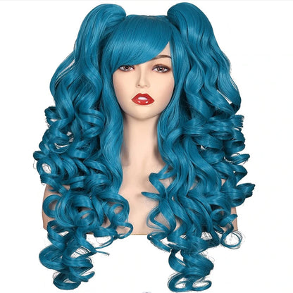 Women's Long Curly Cosplay Wig with 2 Ponytails 24" a13 by HitMyNeed
