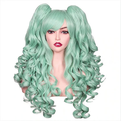 Women's Long Curly Cosplay Wig with 2 Ponytails 24" a2 by HitMyNeed