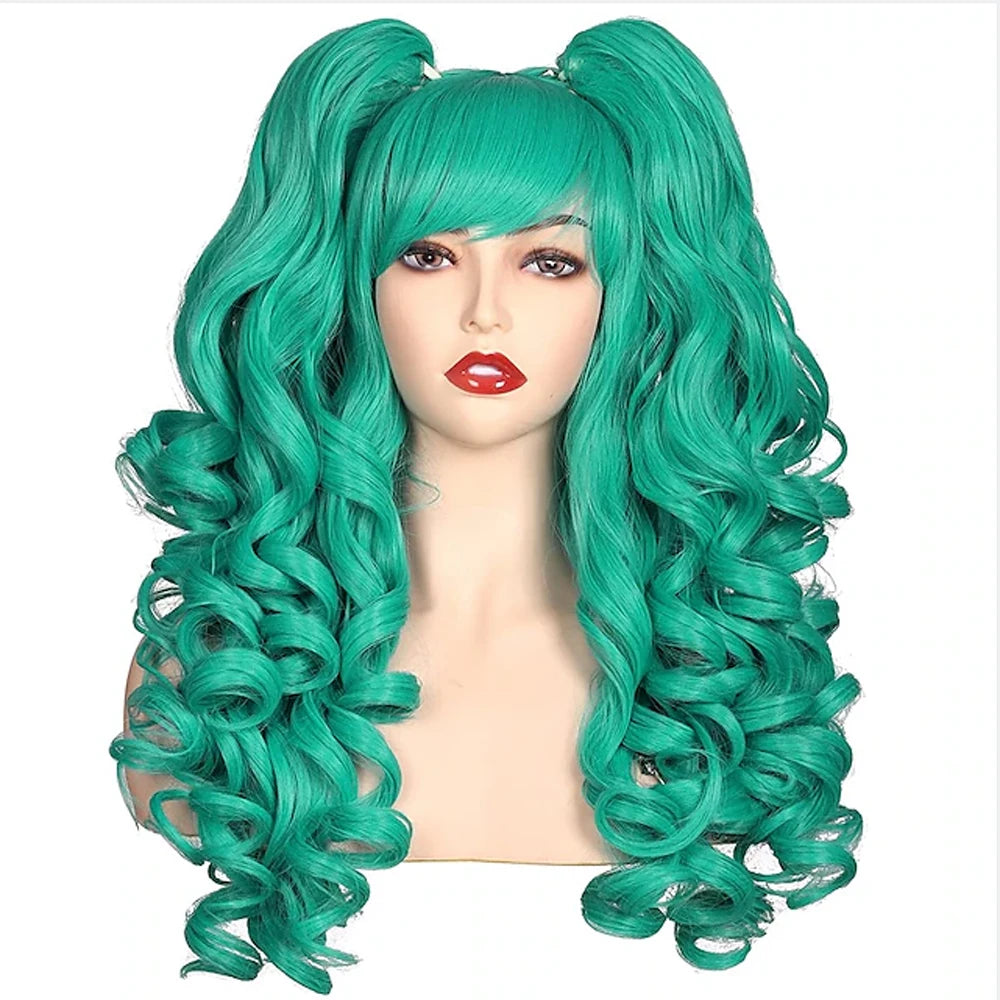 Women's Long Curly Cosplay Wig with 2 Ponytails 24" a3 by HitMyNeed