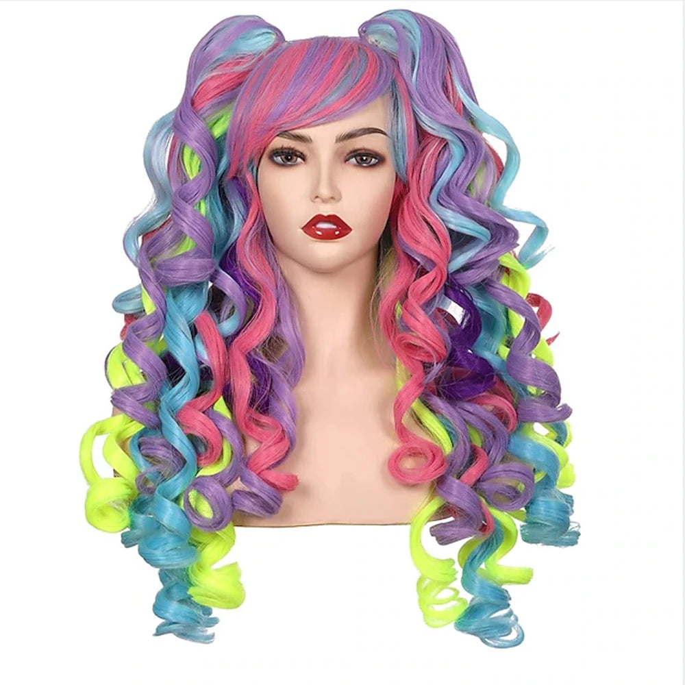 Women's Long Curly Cosplay Wig with 2 Ponytails 24" a8 by HitMyNeed