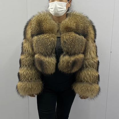 Women's Long Real Raccoon Fur Winter Coat by HitMyNeed